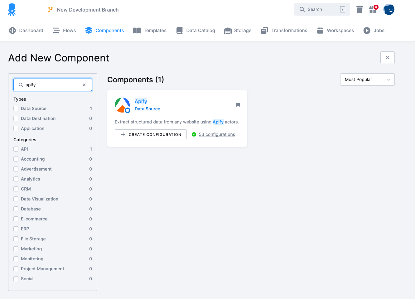 Keboola component search
